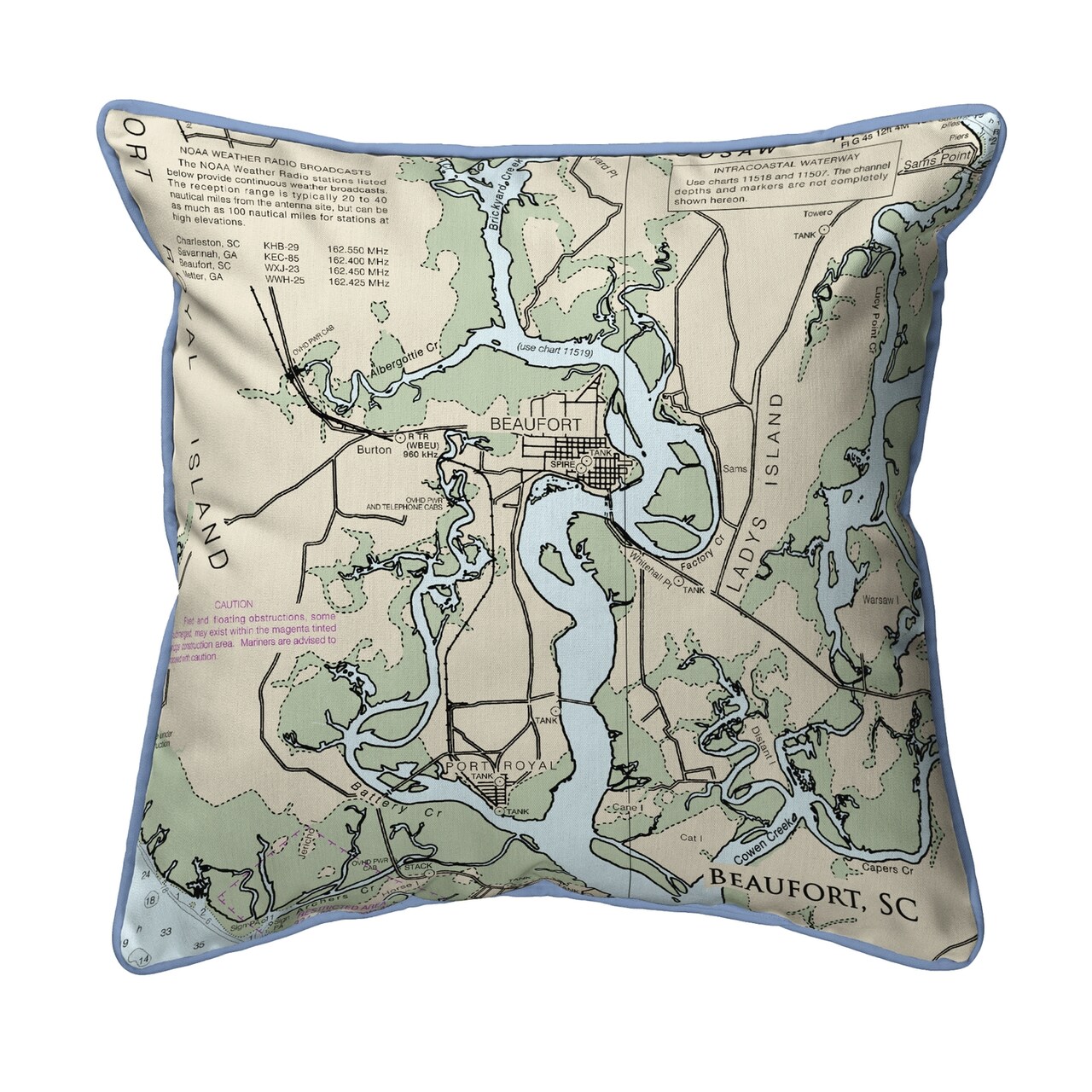 Beaufort Detail Map Pillow 22x22 – Extra Large Zippered Pillow